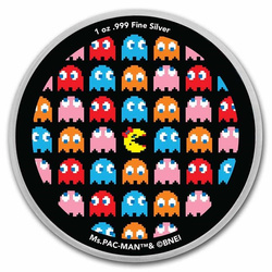 Ms.PAC-MAN Pixel Pattern coloured 1 oz Silber Slab 