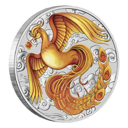 Miti e leggende cinesi: Phoenix colorato rosso-oro (versione con moneta in cartoncino) 1 oncia d'argento 2022