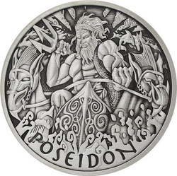 Tuvalu: Gods of Olympus - Poseidon 1 oz Silver 2021 Antique Finish
