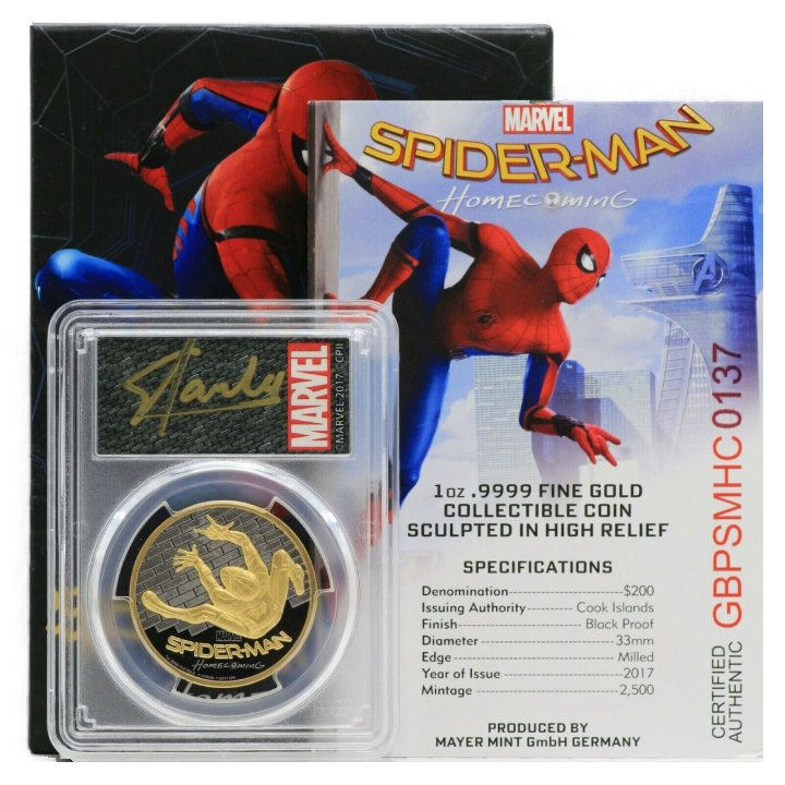 Islas Cook: Spider-Man Homecoming 1 oz Oro 2017 Black Proof PCGS PR69 DCAM Primer día de emisión