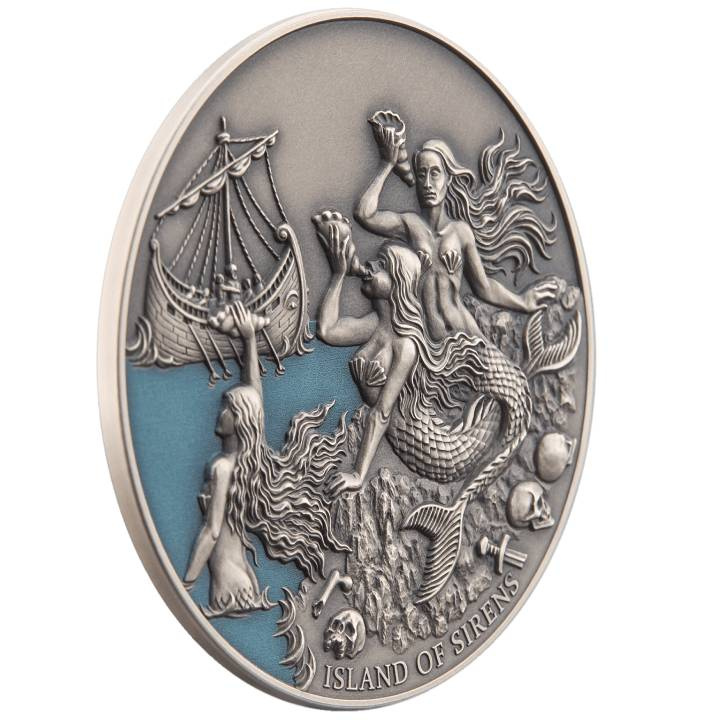 Niue: Criaturas míticas - Sirenas de color $5 Plata 2022 Moneda en alto relieve envejecida