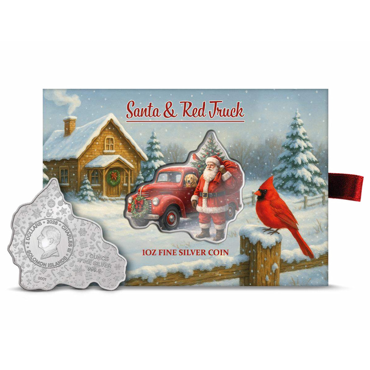 Ezüst érme Solomon Islands: Santa & Red Truck színezett 1 uncia Ezüst 2026 Reverse Proof
