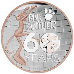 Tuvalu: Rózsaszín párduc 60. évforduló aranyozott 5 uncia ezüst 2024 Proof High Relief