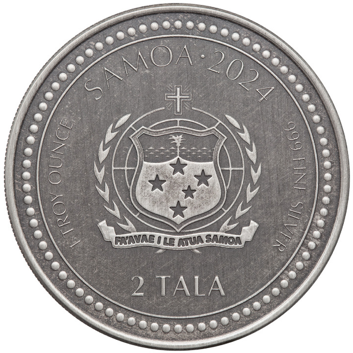 Samoa: Year of the Dragon 1 uncja Srebra 2024 Antiqued Coin (moneta w karcie)