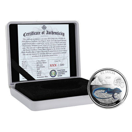 St. Lucia „Whiptail Lizard” színes 1 uncia ezüst 2020 Proof