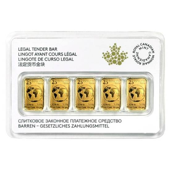 5 x 1/10 oz Gold Royal Canadian Mint RCM Legal Tender Bar 2017