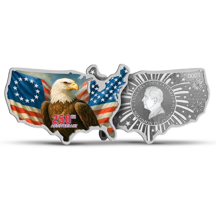 250th Anniversary of the United States - Stars and Stripes kolorowana 1 uncja Srebra 2026 Prooflike