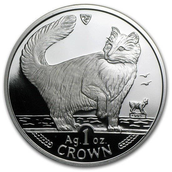 Isle of man Seria koty: Kot norweski 1 Uncja Srebra 1991 Proof