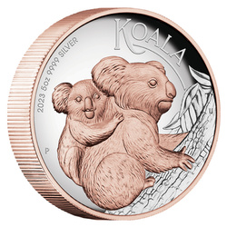Koala australiano placcato in oro 5 once d'argento 2023 Proof High Relief