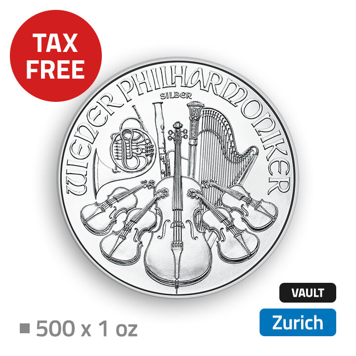 Philharmonique de Vienne 500 onces d'argent - stockées dans un entrepôt hors taxes à Zurich (Brink's)