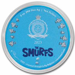 Niue: I Puffi - 65° anniversario colorato 2 once d'argento 2023 Proof High Relief