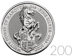 Bestias de la Reina: Caballo Blanco de Hannover 2 oz Plata PAQUETE 200 PAQUETE 2020