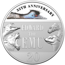 35th Anniversary of Edward the Emu coloured 20c Cobre Níquel 2023