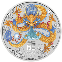 Perth Mint : Lunar III - Année du Dragon colorée 5 onces d'argent 2024