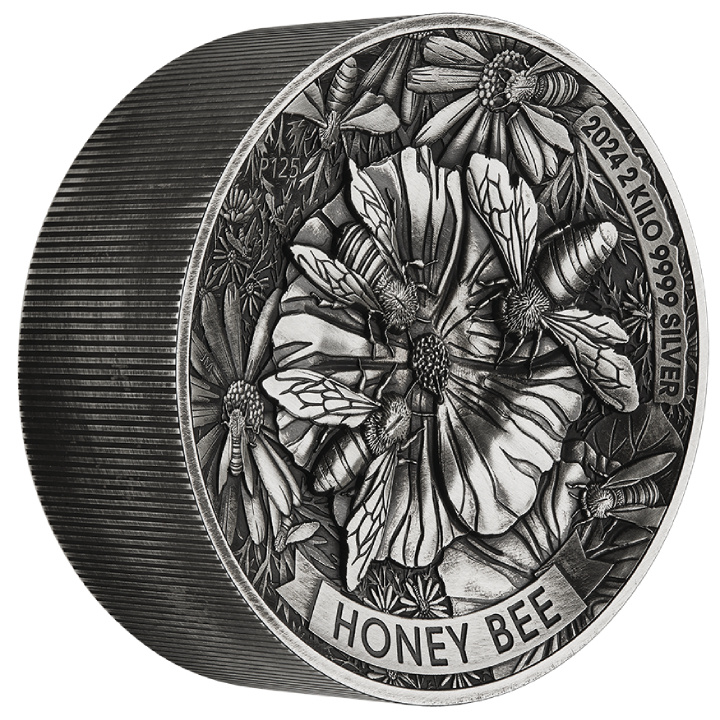 Honey Bee 2000 grams Silver 2024 High Relief Antiqued Coin