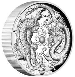 Sárkány és tigris 2 uncia ezüst 2018 Magas dombornyomású proof