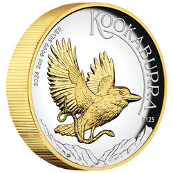 Kookaburra pozłacana 2 uncje Srebra 2024 Proof High Relief
