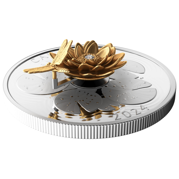Canada: La libellula e il fiore placcato in oro $50 Argento 2024 Proof