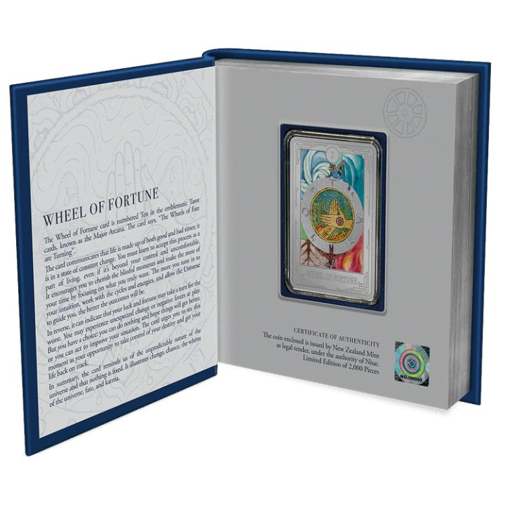 Niue: Cartas del Tarot - La Rueda de la Fortuna de colores 1 oz Plata 2023 Proof