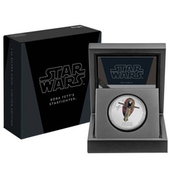 Niue: STAR WARS - Boba Fett's Starfighter kolorowany 1 uncja Srebra 2022 Proof