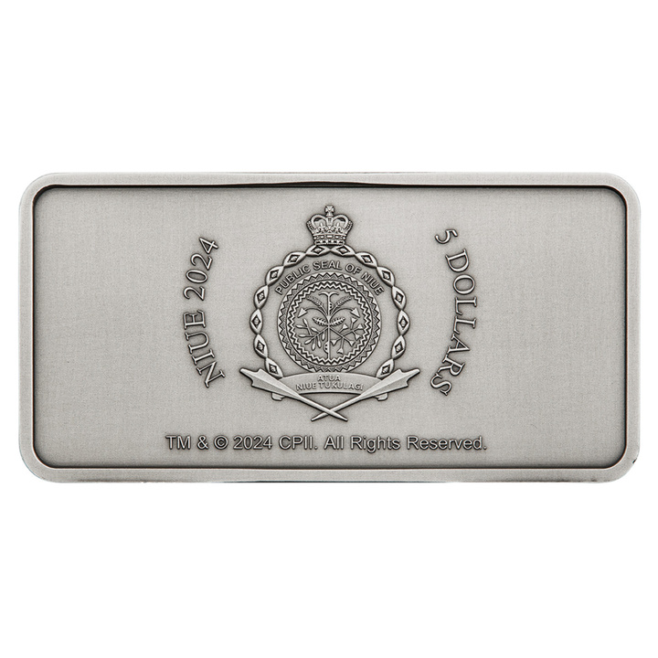 Niue: Ghostbusters - Silver Ecto - 1 coloured 2 oz Silver 2024 License Plate Antiqued Shaped Coin