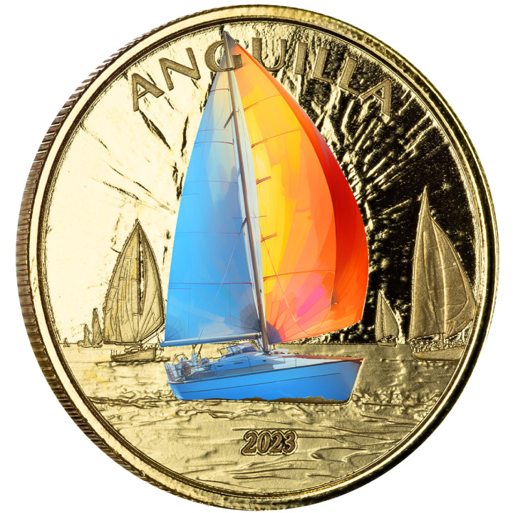 Anguilla: Regatta színes 1 uncia arany 2023 Proof