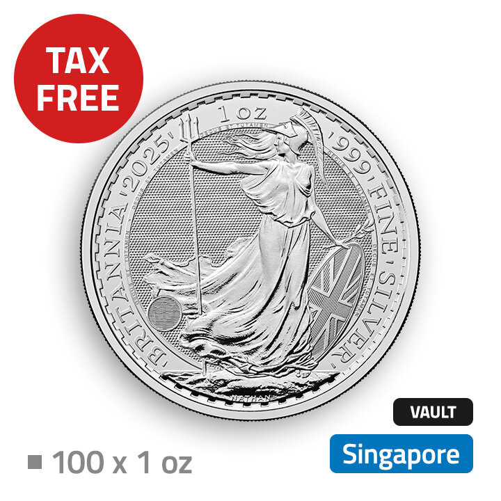 Britannia 100 once d'argento - conservato in un deposito franco doganale a Singapore (Malca-Amit)