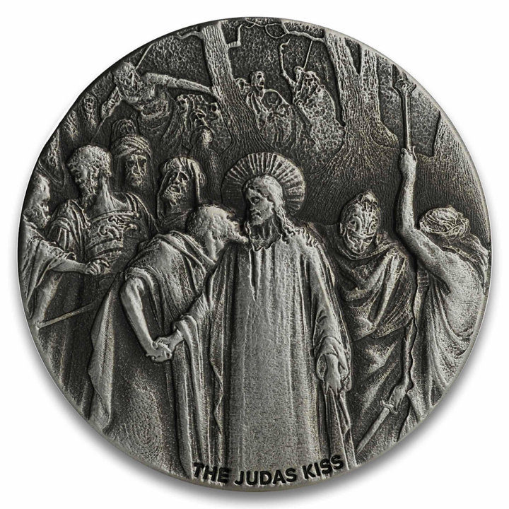 Niue: Bíblica - El beso de Judas 2 oz Plata 2020 Proof Antiqued Coin