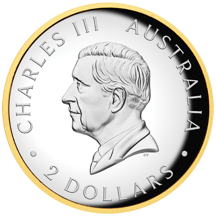 Kookaburra pozłacana 2 uncje Srebra 2025 Proof High Relief Gilded Coin