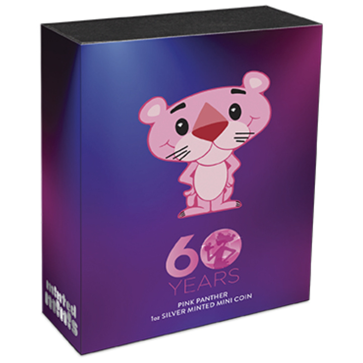 Tuvalu: Pantera rosa colorata 60° anniversario 1 oncia d'argento 2024 Minted Mini Coin