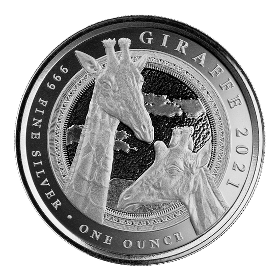 Guinea Equatoriale: Giraffa 1 oncia d'argento 2021 Prooflike