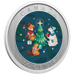 Kanada: Az ünnepi fa díszítése színes 50 centes 2024-es lencsés érme
