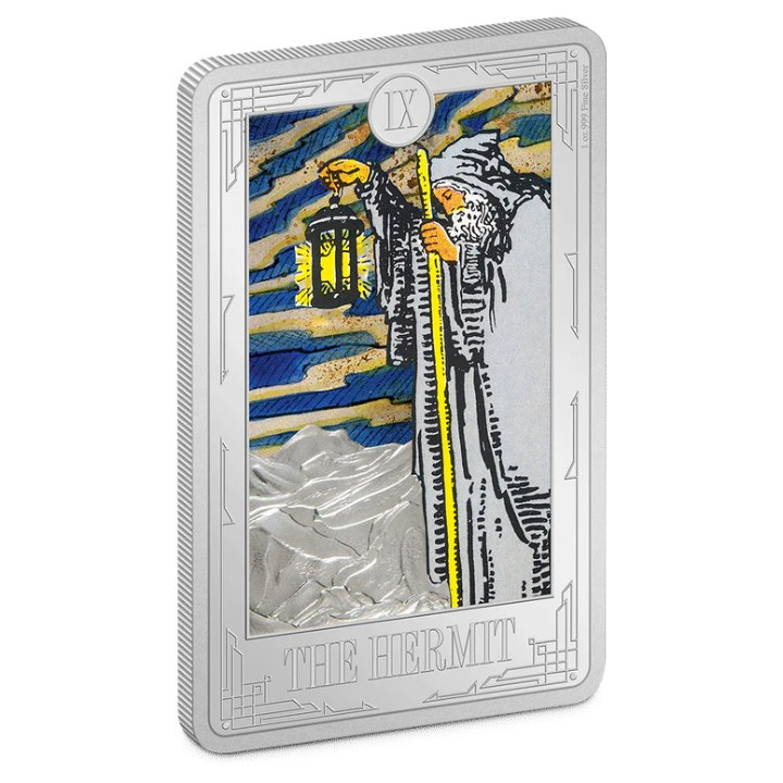 Niue: Cartas del Tarot - El Ermitaño de color 1 oz Plata 2022 Proof