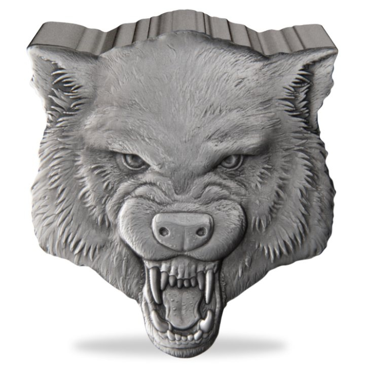 Niue : Fierce Nature - Wolf 2 onces d'argent 2023 Antique Finish