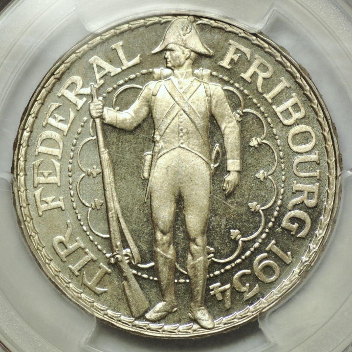 Schweiz: 5 Franken Freiburger Silber 1934-B PCGS MS66 PL
