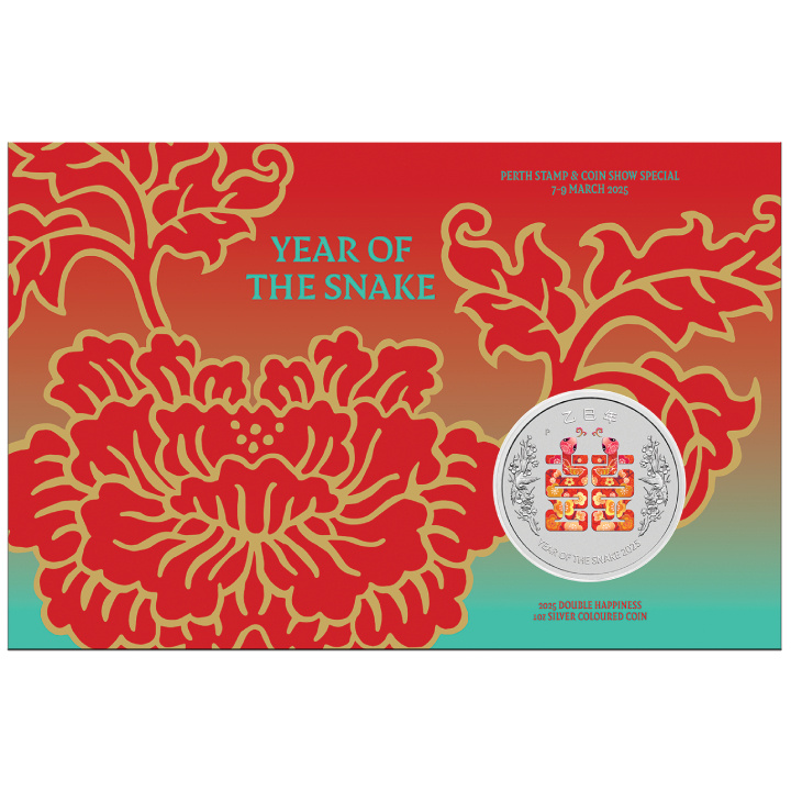 Perth Mint: Lunar III - A kígyó éve „Double Happiness Xi” színes 1 uncia ezüst 2025 (Perth Stamp and Coin Show Special)