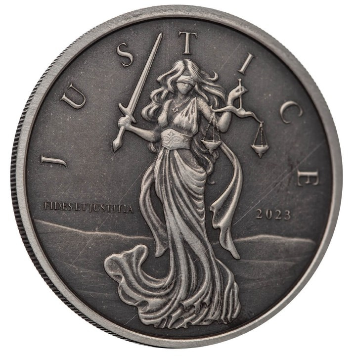 Gibraltar: Lady Justice 1 uncja Srebra 2023 Antique Coin