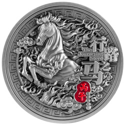 Silbermünze Samoa: The Journeying Steed koloriert 2 Unzen Silber 2026 Antiqued