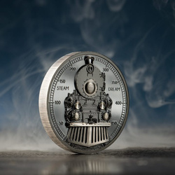  Cook Islands: Train - Steam Dream 2 uncje Srebra 2023 Black Proof High Relief 