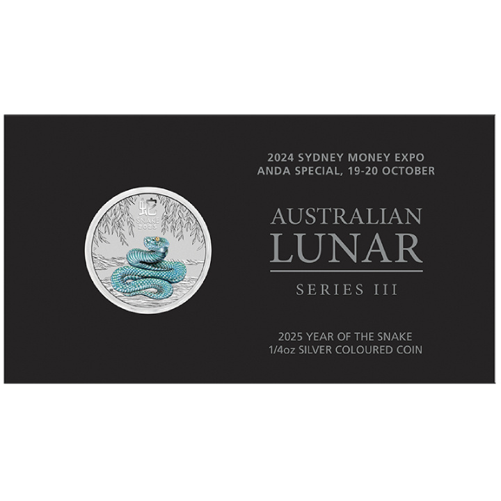 Perth Mint: Lunar III - Anno del Serpente colorato 1/4 oncia d'argento 2025 (Sydney Money Expo Anda Special)