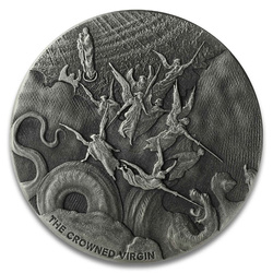 Niue: Bíblica - La Virgen Coronada 2 onzas Plata 2019 Proof Antiqued Coin