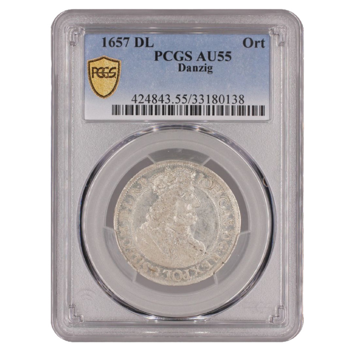 John II Casimir. Ort Gdansk 1652-GR PCGS AU55