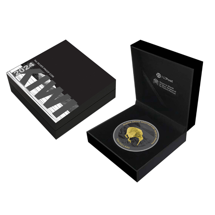 Kiwi dorato 5 once d'argento 2024 Black Proof