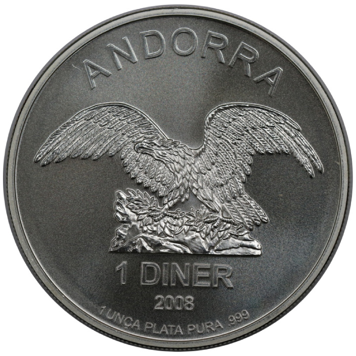 Aigle d'Andorre (Andorra Eagle) 1 dinar 1 once d'argent 2008