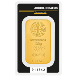 Lingote de oro Argor-Heraeus 100 g de oro