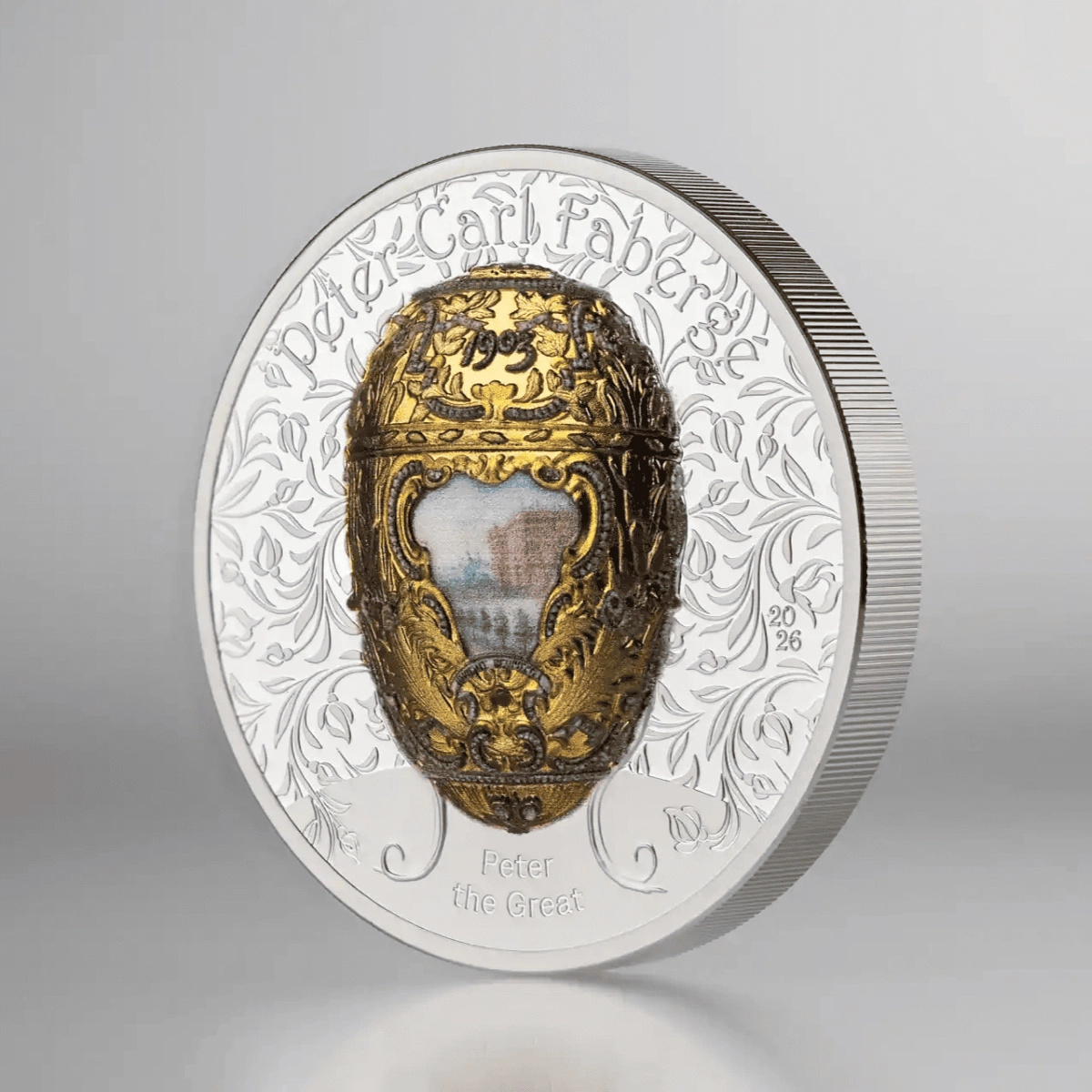 Unce Mongolsko: Peter Carl Fabergé – Petr Veliký, pozlacený, 2 unce stříbra ...