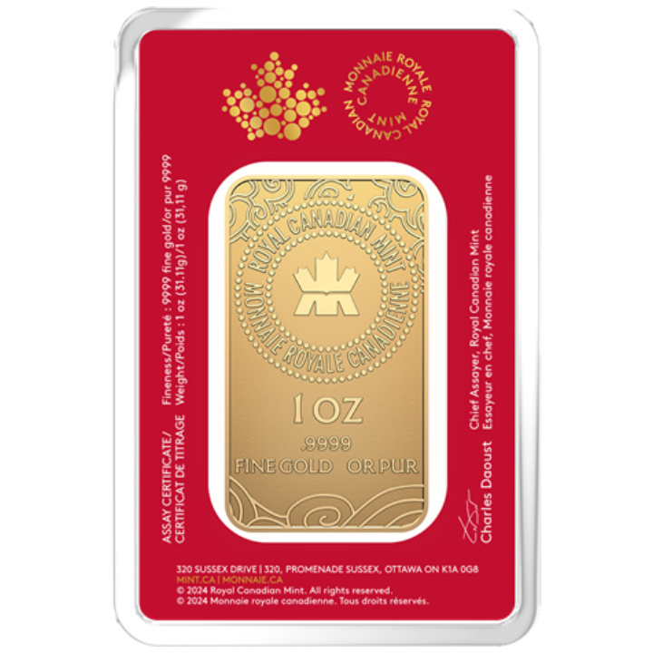 Lingote Royal Canadian Mint Año Lunar de la Serpiente 1 oz oro 2025