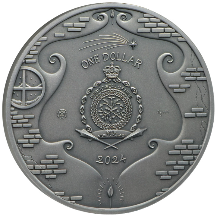 Niue: Fairy Tales - Dziewczynka z zapałkami kolorowana $1 Srebro 2024 High Relief Antiqued Coin