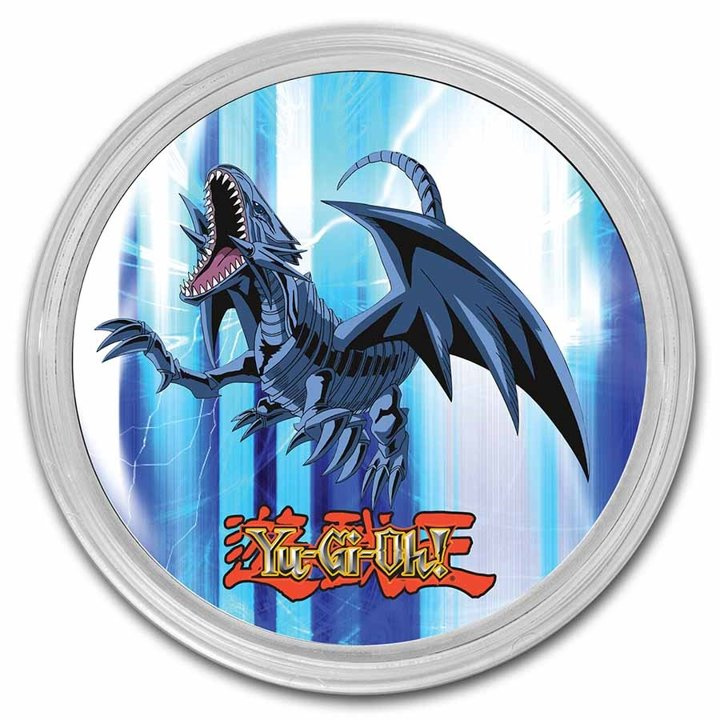Sada 2 mincí Niue: Yu-Gi-Oh! Seto, Blue-Eyes Dragon barevný – 25. výročí 2 x 1 unce stříbra 2022