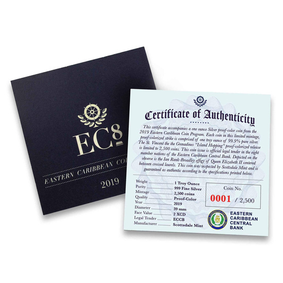 St. Vincent e Grenadine: Island Hopping colorato 1 oncia d'argento 2019 Proof